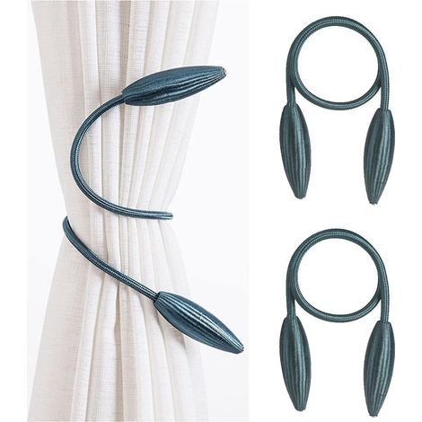 (Azul lago) Juego de 2 alzapaños tejidos para cortinas, lazos tejidos para cortinas, alzapaños decorativos europeos para cortinas, cintas decorativas (1/4)