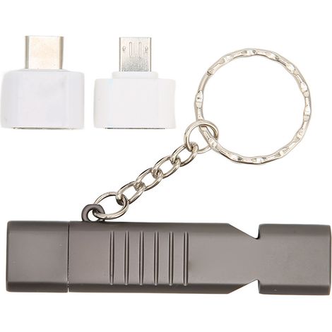 Clé USB 3.0 multifonction en alliage de zinc avec sifflet SOS, étanche, 120 dB, porte-clés intégré, 32 Go, noire. (1/5)
