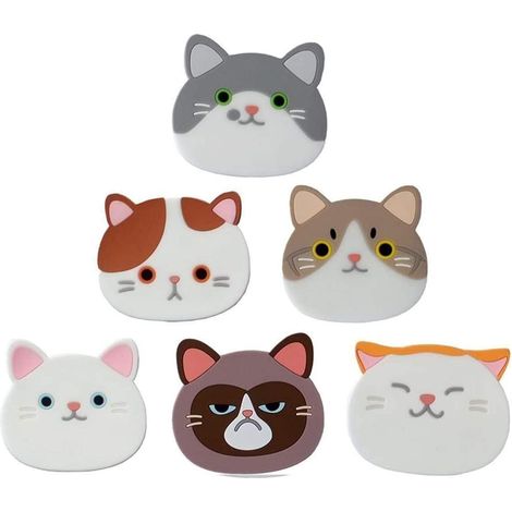 Dessous de verre, lot de 6 sous-verres en silicone chat mignon, tapis en verre pour chat, tapis isolés antidérapants pour boissons chaudes et froides, cuisine, salon ou mariage. (1/5)