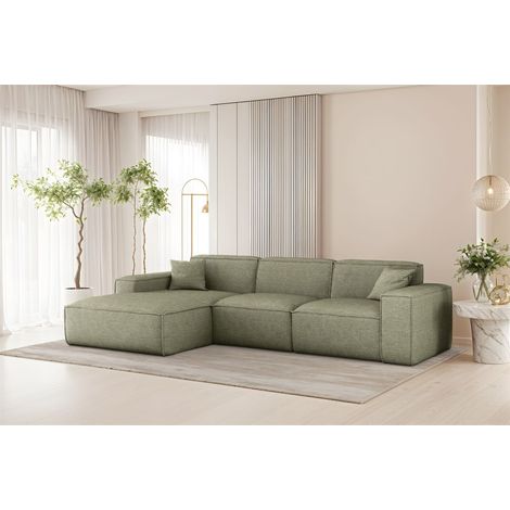 Ecksofa Designersofa CELES PREMIUM in Stoff Artico Grün Ottomane Links (1/3)
