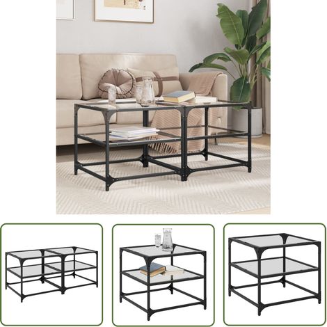 The Living Store Couchtische mit Glasplatten 2 Stk. Transparent 50x50x45cm Stahl - Couchtisch - Wohnzimmertisch - Glastisch - Holztisch - Esszimmertisch (1/5)