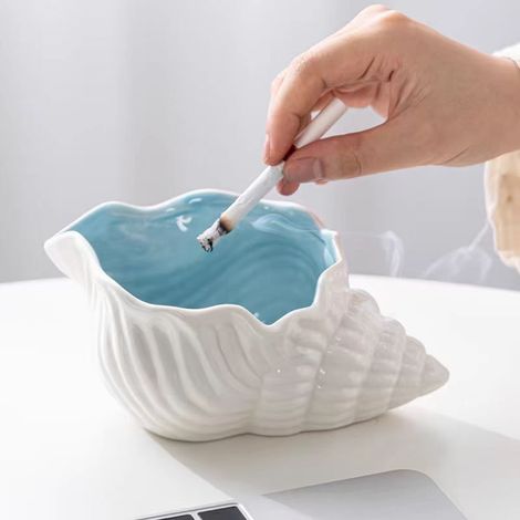 Cendrier en forme de coquillage, objet de rangement créatif en céramique, accessoire de fumeur haut de gamme pour votre salon, système anti-cendres volantes, décoration tendance blanche, taille S (1/4)