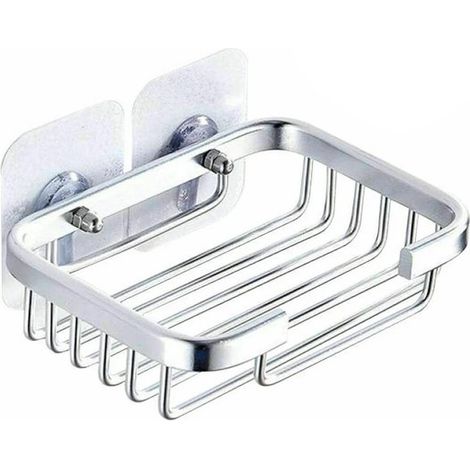 Portasapone - Porta sapone per doccia/bagno - Lega di alluminio - Argento - 13 9 3 cm - Montaggio a parete - Non richiede foratura - Autoadesivo - Con foro di drenaggio (1/5)