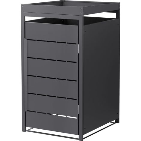 ML-Design Copribidone da Spazzatura in Acciaio Antracite 68x80x124 cm per 1 Bidone 240L con Porta e Tetto a Fioriera, Resistente alle Intemperie, Cassonetto Copribidone, Deposito per Bidoni di Rifiuti