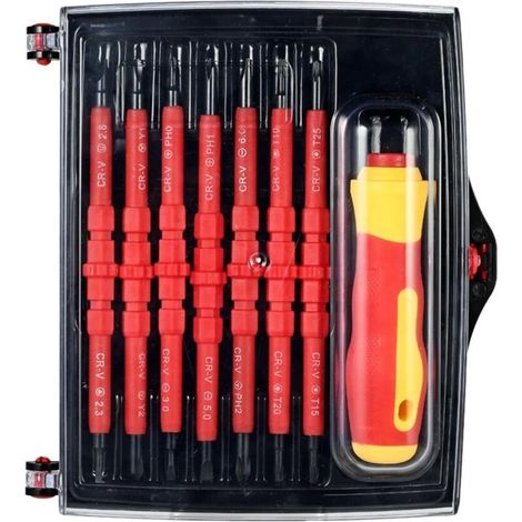 7 En 1 1000v Tournevis Isolants Interchangeables Set Avec Phillips Magnétique Et Embouts Fendue Électricien Kit D'outils De Réparation-B (1/4)