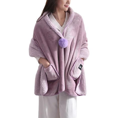 Cape Polaire Chaude et Confortable pour Femmes, Veste de lit à Boutons en Polaire Douce avec Poches, en Polyester léger, Rose (1/5)