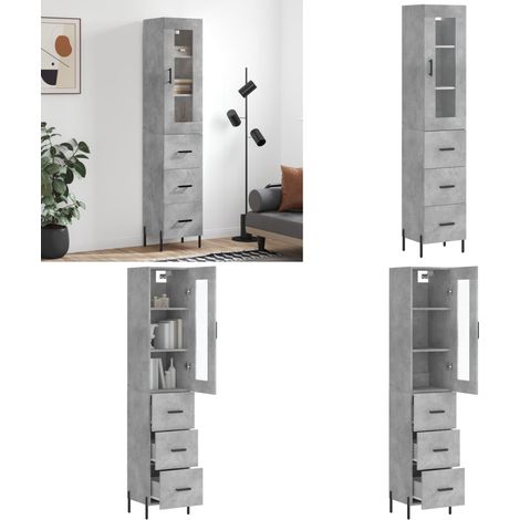 Buffet haut Gris béton 34,5x34x180 cm Bois d'ingénierie - Buffet Design - Meuble Rangement - Armoire Cuisine - Buffet Gris - Mobilier Salon - Home & Living (1/5)