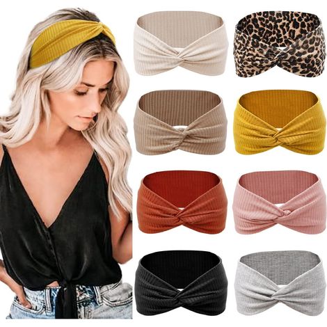 8-teiliges Set rutschfester Haarbänder für Damen, elastische Haarbänder für kurzes Haar, Yoga, Fitness, Laufen, Sport, geknotetes Kopftuch, Mädchen (1/5)