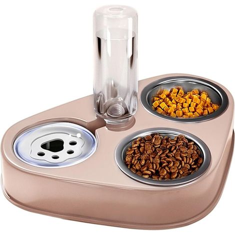 3-in-1 Erhöhter Doppel-Katzennapf, Edelstahl, Anti-Erbrechen-Futterautomat für Katzen und Welpen (Rosa) (1/5)
