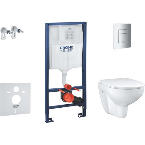 Grohe Solido - Set con modulo di installazione, vaso WC Slim e copriwater Bau Ceramic, softclose, placca di comando Even, cromo SANI15BB1101