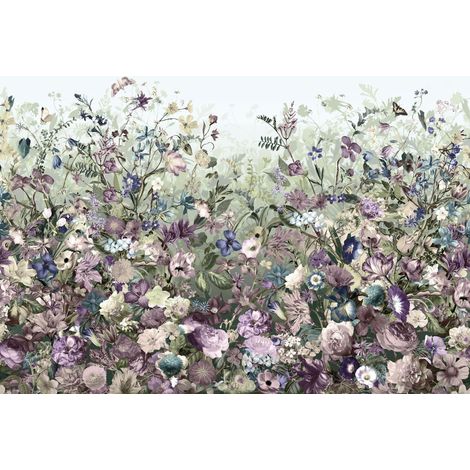 papier peint panoramique des fleurs romantiques violet et vert  - Komar (1/2)