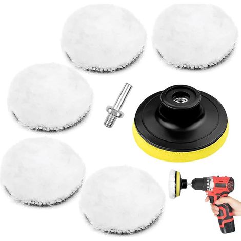Ecleanfy - 7 Pièces Kit Polissage Voiture,Pad Polissage Voiture, Disque Polissage en Laine, Tampon de Polissage en Laine D'Agneau pour Ponçage Polissage Cirage, avec Adaptateur de Perceuse (1/5)