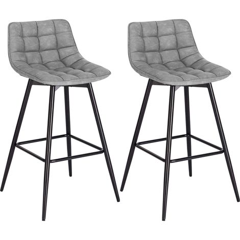 WOLTU 2x barstools Breakfast stools Metal+leather Counter Bar chairs Faux bar stools Grey