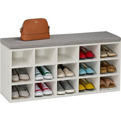Banco zapatero con cojín - Tapizado, Gris