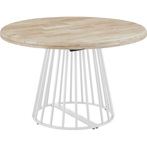 Home Heavenly® Mesa de Comedor Redonda Extensible JAIL, Mesa Industrial con tablero en roble natural y pata central metálica Color : Blanco (1/4)
