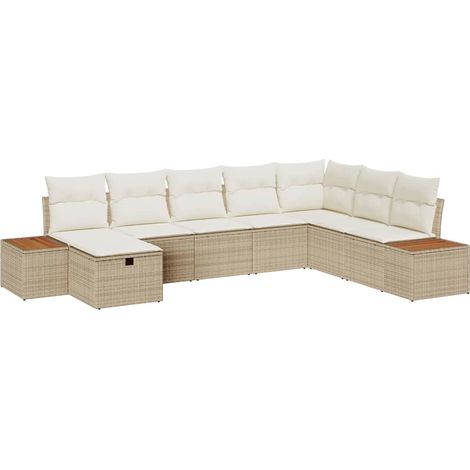 Garden Sofa Set with Cushion 9 pcs Beige Poly Rattan vidaXL