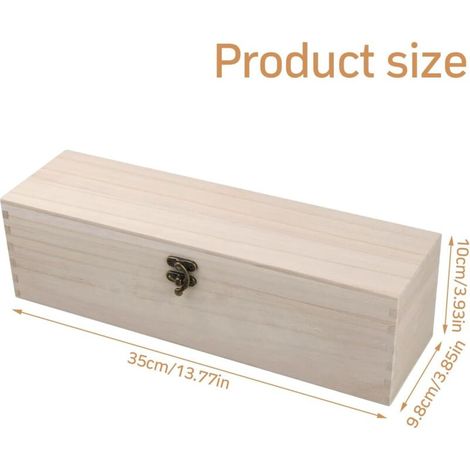 Boîte en Bois pour Bouteille de Vin, Boîte à Bouteilles de Vin en Bois, Coffret en Bois avec Couvercle, Boîte Caisse à Vin en Bois Naturel, Boîte en Bois Rectangle, Boîte à Vin, 35x10x10cm (1/4)