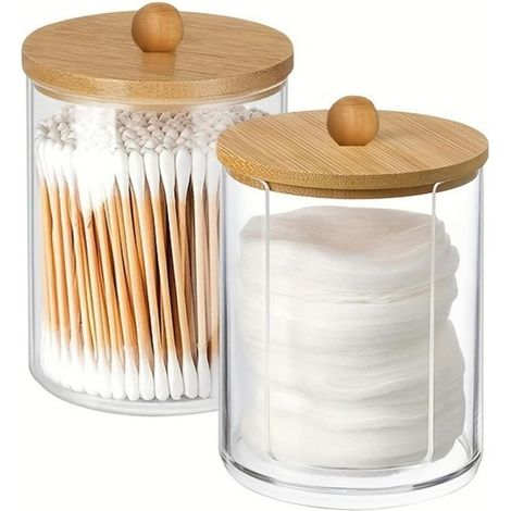 2 Boîte à Coton Tige, Acrylique Transparent, Couvercle Étanche, Rangement Cosmétiques, Salle de Bain