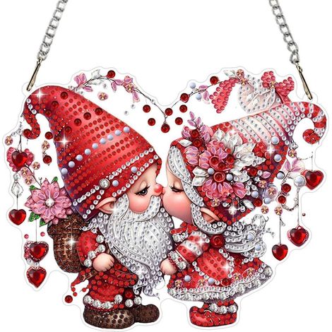Diamant Painting Anhänger Gnom-Paar, Valentinstag Fensterbild zum Basteln