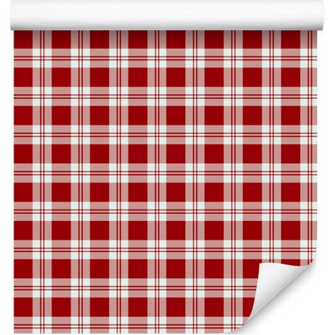 Papel pintado a cuadros rojos, rojo y gris claro, 50x1000 cm (1/5)