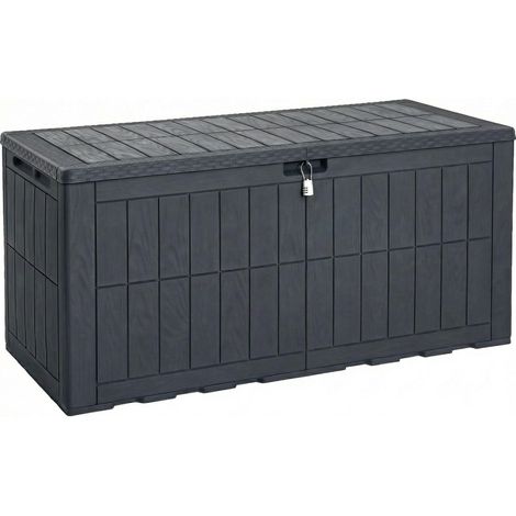 Boîte de rangement extérieure, 833 litres, boîte de terrasse étanche pour outils de jardin, coussins de terrasse et accessoires de piscine, verrouillable, assemblage facile, banc ou table (1/5)