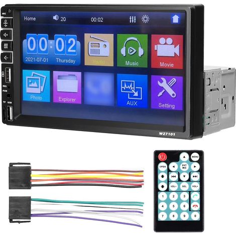 7-Zoll-LCD-Touchscreen-Autoradio (Single-DIN) mit MP5-Player, Bluetooth, FM-Empfänger, TF-Karten- und Bass-Einbauunterstützung – Schwarz