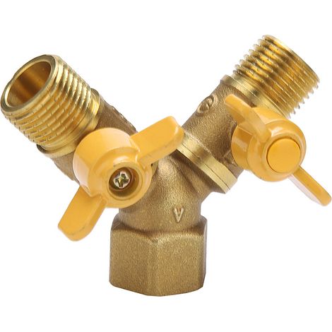 Robinet double 2 voies en laiton G1/2 pour arrosage jardin, adaptateur de tuyau avec connecteur double robinet, raccord d'irrigation extérieur (1/5)