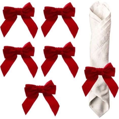 Lot de 6 Ronds de Serviette Nœud Papillon, Anneau Rond de Serviette Nœud Papillon en Velours, Décoration avec des Nœuds Éclatants pour Les Décorations de Noël, Mariage, Thanksgiving et Autres Fêtes (1/5)