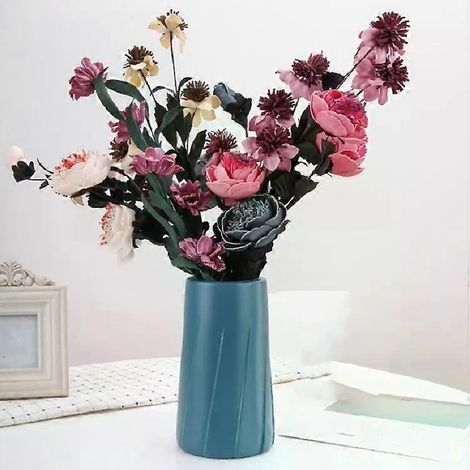 Vase moderne en plastique bleu - Décoration de table créative 9,5 x 20 cm (1/5)