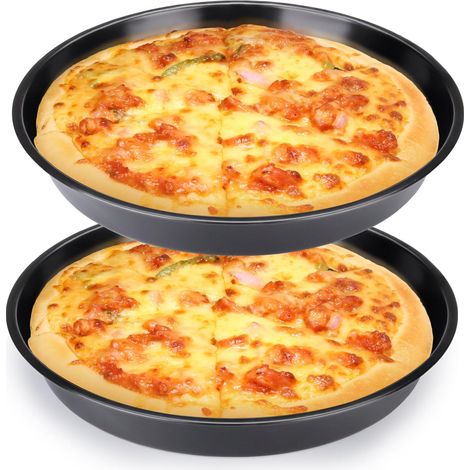 Lot de 2 plaques à pizza pour four, plaque à pizza profonde, en acier au carbone antiadhésif, plaques de cuisson rondes, 31,5 cm (1/5)