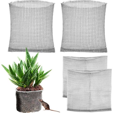 Cuatro protectores de raíces de acero inoxidable, cestas anti-ratones, cestas para plantas de 3535 cm, utilizadas para proteger las raíces de árboles y flores. (1/5)