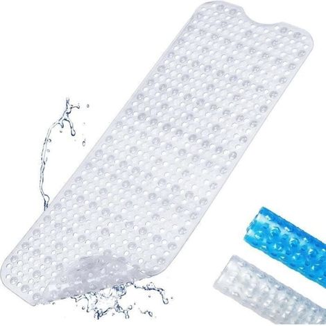 Alfombrilla antideslizante para bañera, alfombrilla para ducha de baño de 40 × 100 cm con ventosas y orificios de drenaje, lavable antimoho de PVC (1/4)