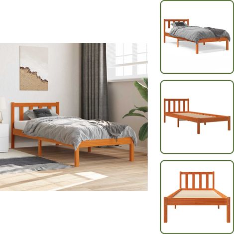 The Living Store Massivholzbett ohne Matratze Wachsbraun 100x200 Kiefernholz - Holzbett - Kiefernholzbett - Doppelbett - Bettrahmen - Lattenrost
