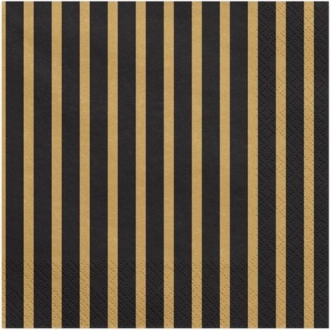 Serviettes PartyDeco à rayures dorées 33x33 cm, paquet de 20 pièces (1/4)