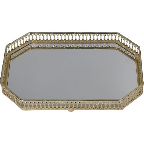 Plateau miroir D Detive Sto Plateau rétro Sle Maquillage Nizer avec design métrique Ele Plateau d'affichage de parfum pour salle de bain Bureau à domicile en métal et Gl'-'- (1/5)