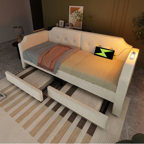 Cama con almacenaje 90x200 terciopelo beige OKMYHOME (1/5)