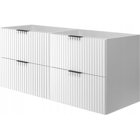 Meuble de Salle de Bain Suspendu - 160 cm - Blanc - Design Moderne - Fronts Rippés