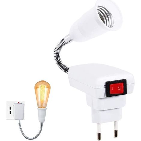 Portalampada E27 con interruttore wireless, orientabile a 360 gradi, ideale per ufficio, camera da letto, cucina, come lampada da parete o lampada da lettura da comodino (lampadina non inclusa). (1/5)