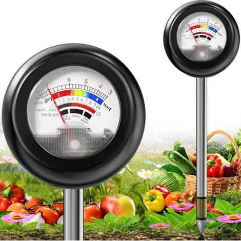 Analizzatore del terreno 4 in 1: misura umidità, pH, luce e fertilità per piante, prati e agricoltura (senza batterie). (1/5)