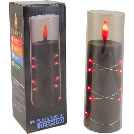 Bougie décorative LED effet flamme JC-063 55 x 150 mm noir/rouge