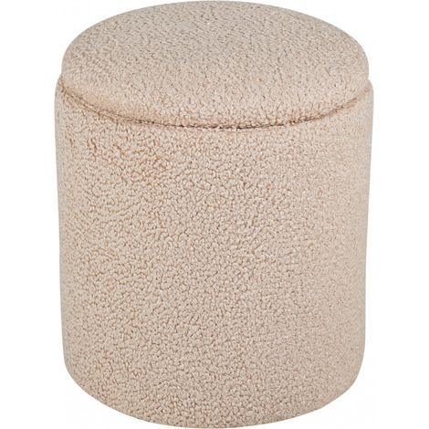 Pouf coffre rond en tissu bouclette ø32cm - Beige - LIMPEN (1/5)