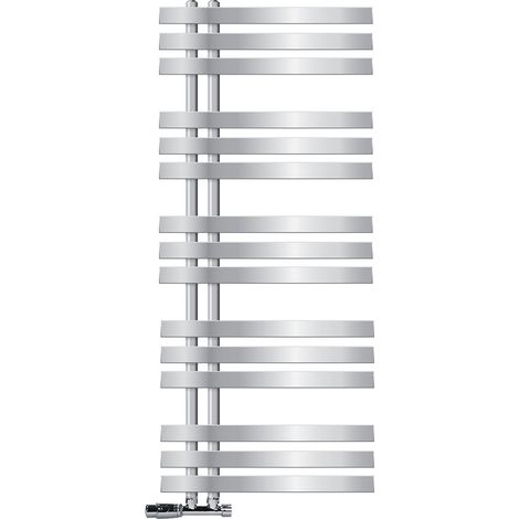 LuxeBath Radiatore Iron EM Design Scaldasalviette 500 x 1200 mm Cromato Calorifero Attacco Centrale con Set di Connessione e Termostato Angolo Muro Termosifone Moderno Termoarredo per Bagno