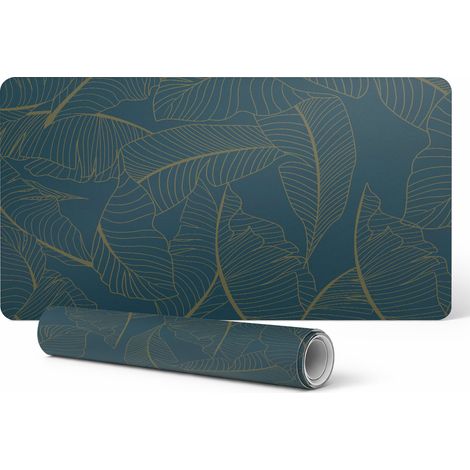 Alfombrilla antideslizante para escritorio con estampado de hojas sobre fondo oscuro, 100 x 50 cm.