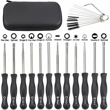 Set mit 12 Schraubendrehern zum Einstellen der Vergaser kleiner Echo- und STIHL-Motoren, inklusive Bürste und Reinigungswerkzeugset. (1/4)