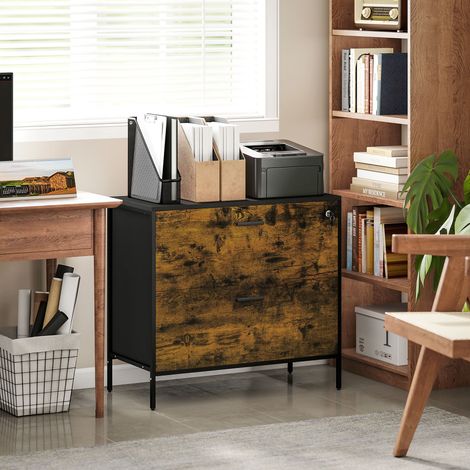 Cajonera de Oficina con 2 Cajones Cajonera para Archivadores con Cerradura y Carpetas Colgantes 80x39x73,5 cm Marrón (1/5)