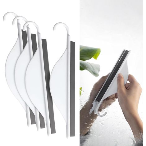 SHINING HOUSE Lot de 4 mini raclettes de douche en silicone avec crochet de suspension pour portes de douche, fenêtres, miroirs, comptoir de cuisine