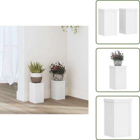 The Living Store Pflanzenständer 2 Stk. Weiß 10x10x18 cm Holzwerkstoff - Blumenständer - Pflanzenständer - Indoor Pflanzenhalter - Wohnzimmer Dekoration - Minimalistisches Design (1/5)