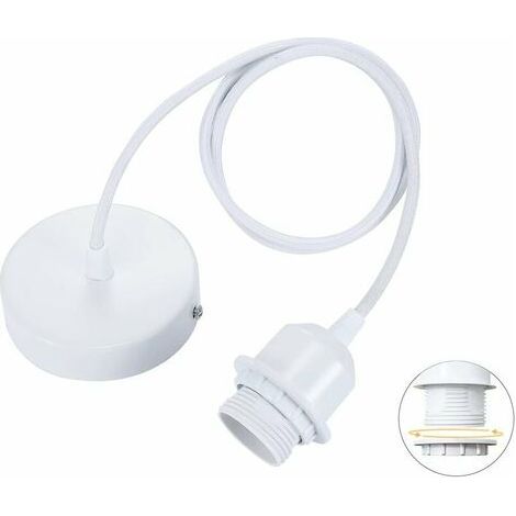 – Suspension E27 avec bague à vis – Câble textile réglable 100 cm – Abat-jour compatible – Douille pour cuisine – Blanc (1/4)