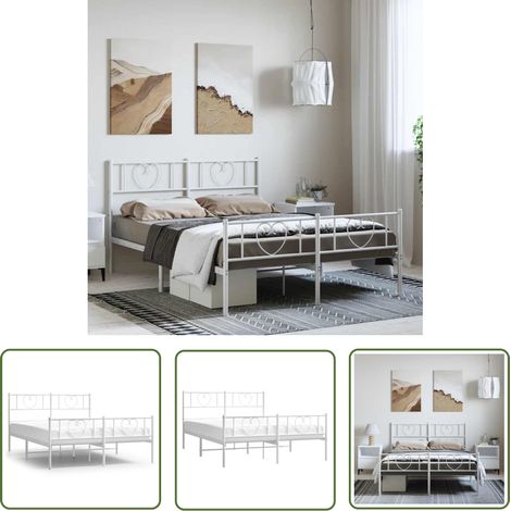 The Living Store Cadre de lit métal sans matelas et pied de lit blanc 150x200 cm - Cadre De Lit - Lit Double - Lit Metal - Lit Blanc - Meuble Chambre (1/5)