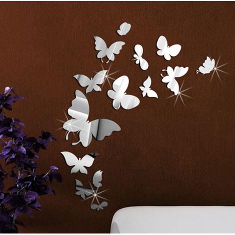 MINKUROW 14 Piezas Diy Mariposas Decoración De Pared Combinación 3d Espejo Pegatinas De Pared Decoración De Pared Calcomanías Decoración Del Hogar (1/3)